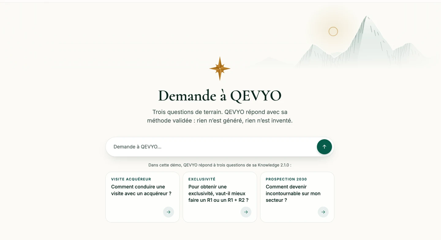Démonstration publique « Demande à QEVYO », visuel fourni le 27 octobre 2026.